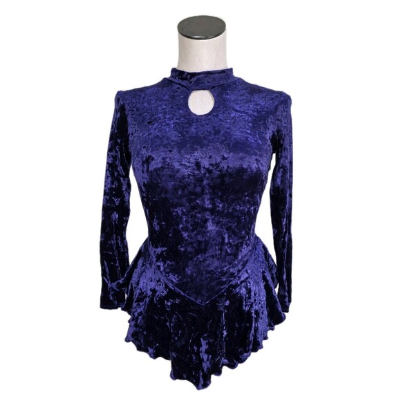 Gilda Marx XS Crushed Velvet High Neck Keyhole LS Skirt Leotard Dress Purple Y/J - Picture 7 of 16